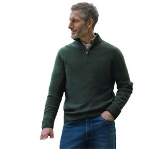 WoolOvers Mens Lambswool Zip Neck Sweater / Pine